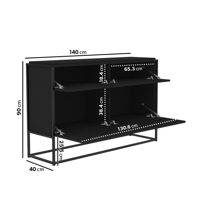 Matt Black Office Desk with Bookcase and Storage Cabinet Set - Larsen