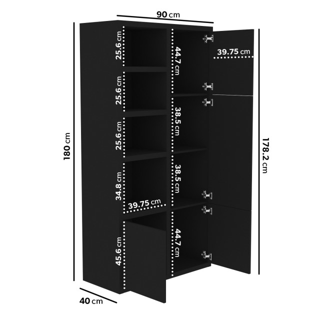 Matt Black Office Desk with Tall Storage Unit and Sideboard Set - Larsen