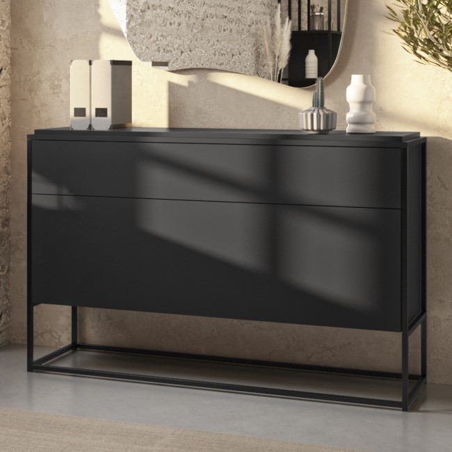 Matt Black Office Desk and Storage Cabinet Set - Larsen