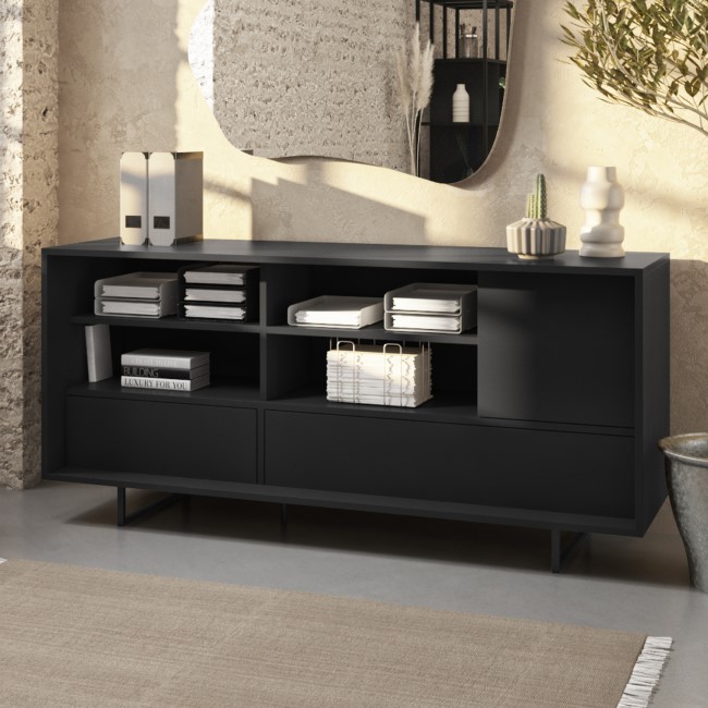 Matt Black Office Desk and Sideboard with Storage Set - Larsen