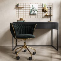 Matt Black Computer Desk with Drawer & Black Velvet Knotted Office Chair Set  - Larsen - Verity Matt Black Computer Desk with Drawer & Black Velvet Knotted Office Chair Set  - Larsen - Verity