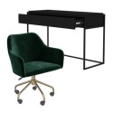 BUN/LAR005/85202 Black Wood & Green Velvet Office Desk and Chair Set - Larsen