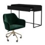 Black Wood & Green Velvet Office Desk and Chair Set - Larsen