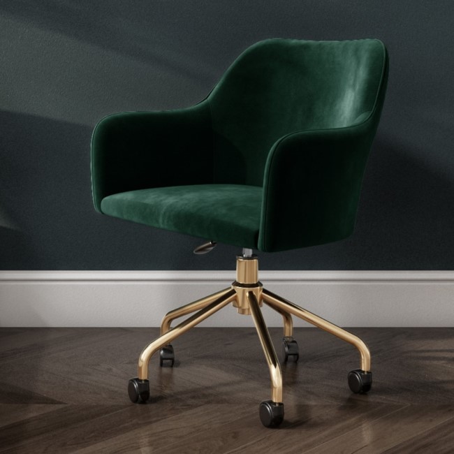 Black Wood & Green Velvet Office Desk and Chair Set - Larsen