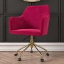 Matt Black Wood Computer Desk with Drawer & Hot Pink Velvet Office Chair with Gold Base - Larsen - Marley