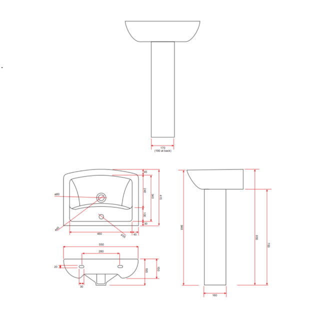 Modern Pedestal Basin 556mm - Laurel