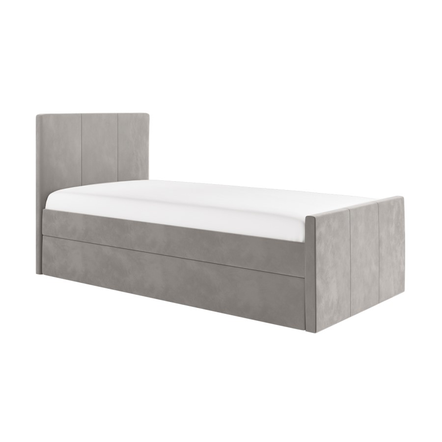 ALMOST PERFECT - Single Guest Bed with Trundle in Grey Velvet - Layla