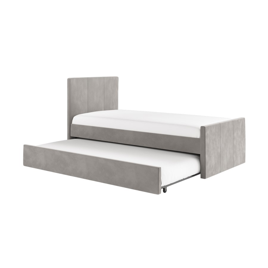 ALMOST PERFECT - Single Guest Bed with Trundle in Grey Velvet - Layla