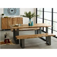 Indian Hub Live Edge Large Dining Table with 2 Dining Benches Indian Hub Live Edge Large Dining Table with 2 Dining Benches