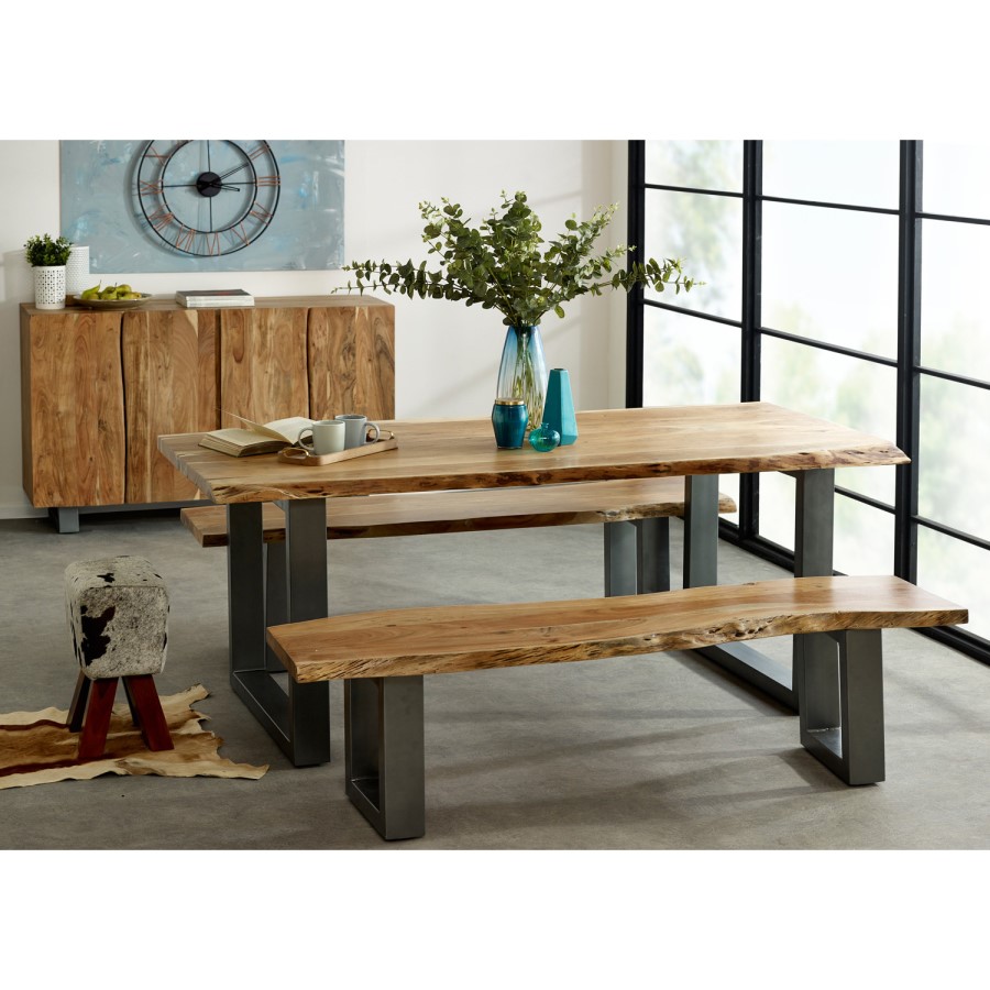 Indian Hub Live Edge Large Dining Table with 2 Dining Benches