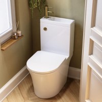 Close Coupled Open Back Toilet with Sink on Top & Brass Fittings Cloakroom Suite - Legend Close Coupled Open Back Toilet with Sink on Top & Brass Fittings Cloakroom Suite - Legend