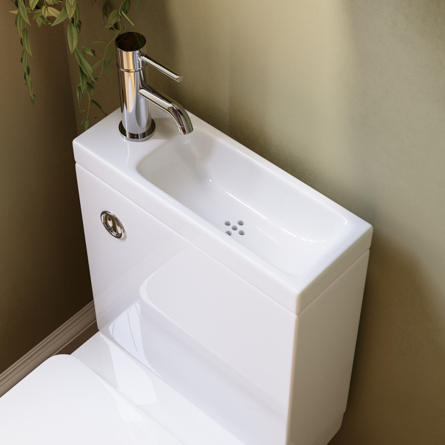 Close Coupled Open Back Toilet with Sink on Top & Chrome Fittings Cloakroom Suite - Legend