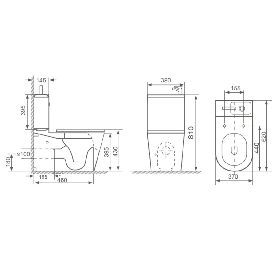 Close Coupled Closed Back Toilet with Sink on Top & Black Fittings Cloakroom Suite - Legend