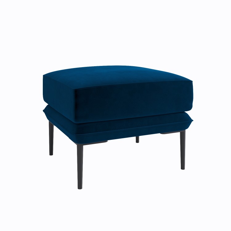 Small Navy Velvet Footstool - Lenny