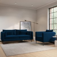 3 Seater Sofa and Armchair Set in Navy Velvet - Lenny