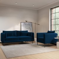 3 Seater Sofa and Armchair Set in Navy Velvet - Lenny 3 Seater Sofa and Armchair Set in Navy Velvet - Lenny