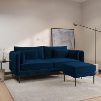 3 Seater Sofa with Footstool Set in Navy Velvet - Lenny