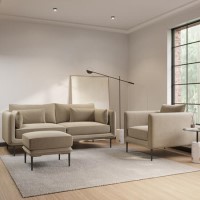 3 Seater Sofa and Armchair Set with Footstool in Beige Velvet - Lenny