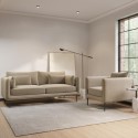 BUN/LEN007/90634 3 Seater Sofa and Armchair Set in Beige Velvet - Lenny