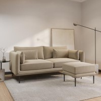 3 Seater Sofa with Footstool Set in Beige Velvet - Lenny