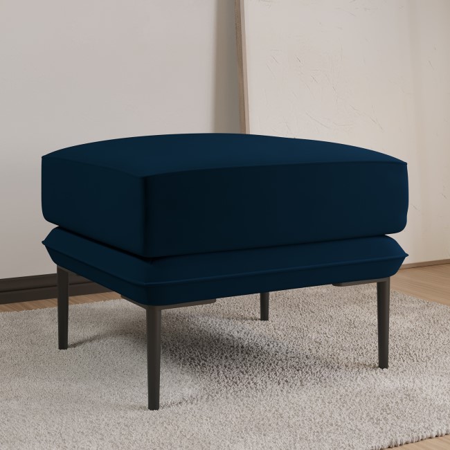 Small Navy Velvet Footstool - Lenny