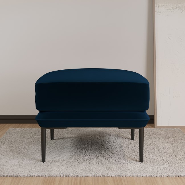 Small Navy Velvet Footstool - Lenny