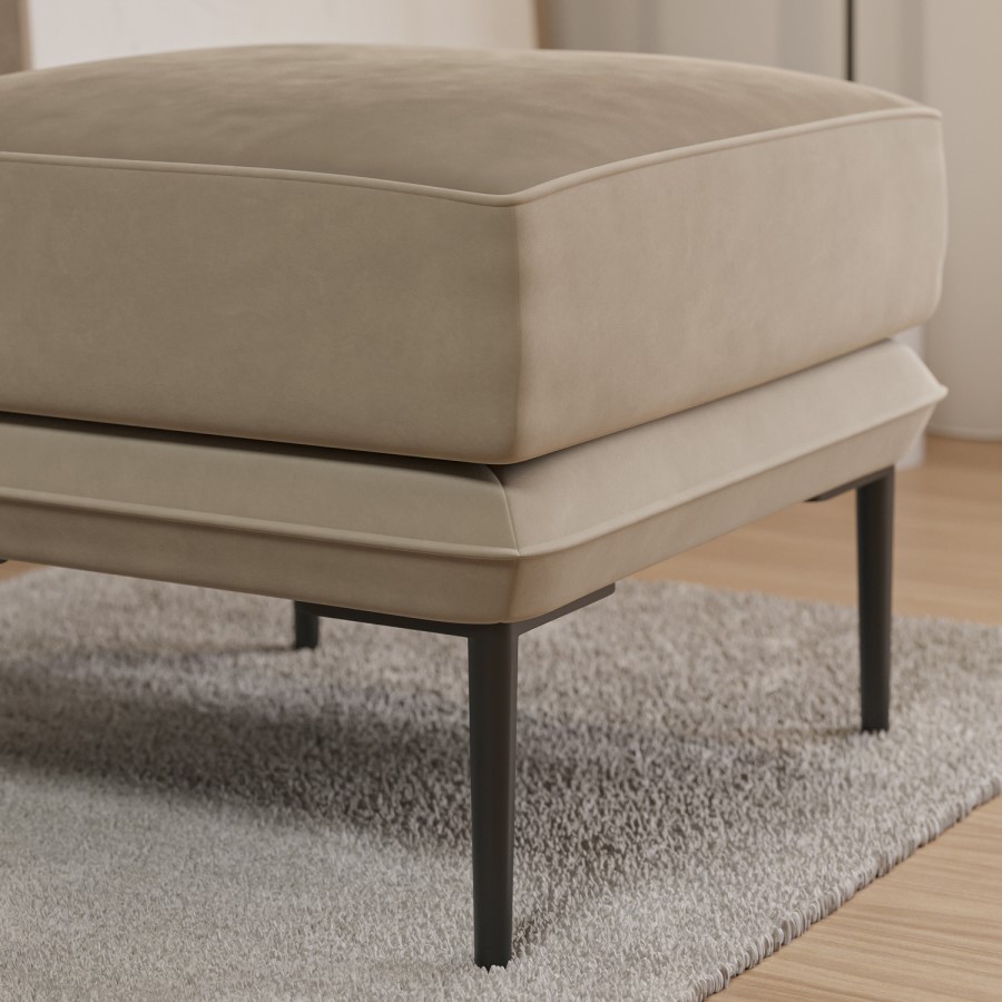 ONLY OPENED - Small Beige Velvet Footstool - Lenny