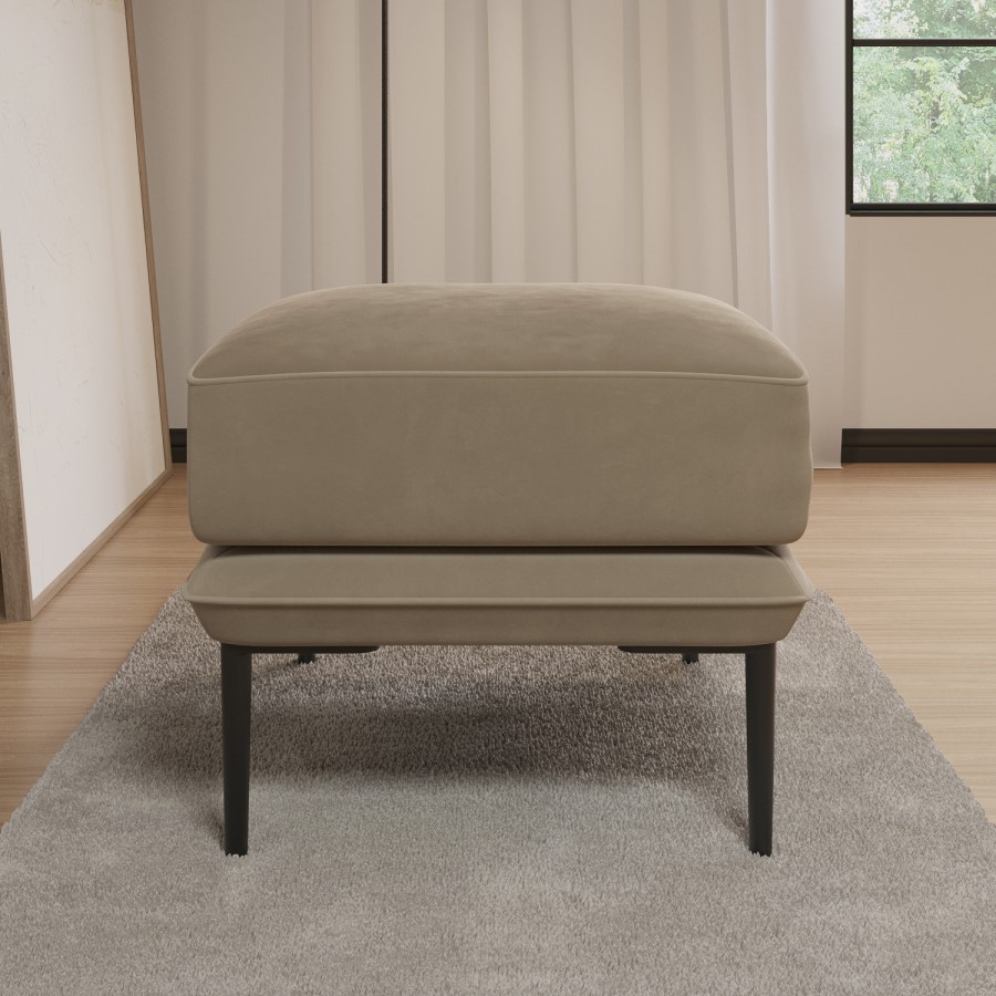 ONLY OPENED - Small Beige Velvet Footstool - Lenny