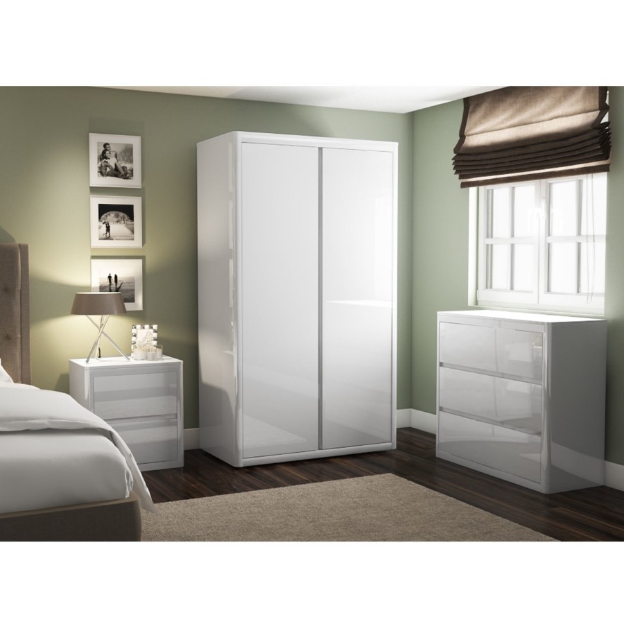 Lexi White High Gloss Pair of Bedside Tables