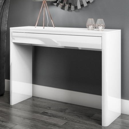Slim White High Gloss Console Table, White Gloss Console Table With Drawers