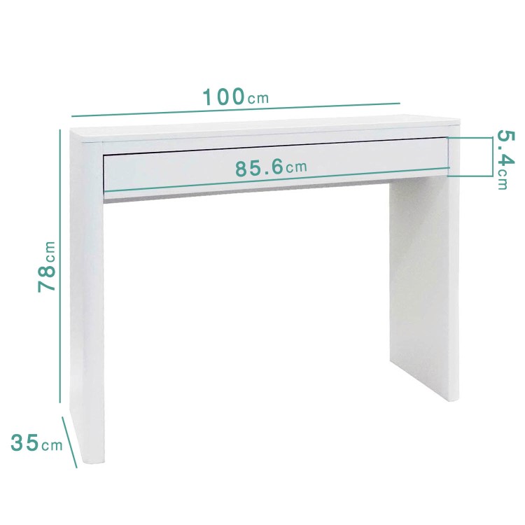 Slim White High Gloss Curved Console Table Drawer - Lexi