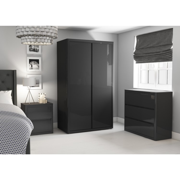 Dark Grey High Gloss 2 Door Double Wardrobe with Curved Edges - Lexi