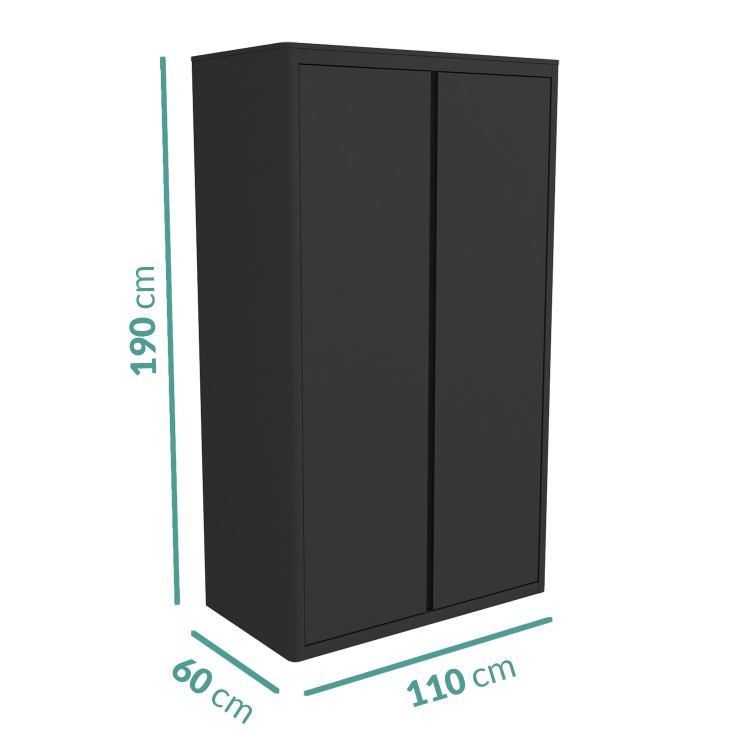 Dark Grey High Gloss 2 Door Double Wardrobe with Curved Edges - Lexi