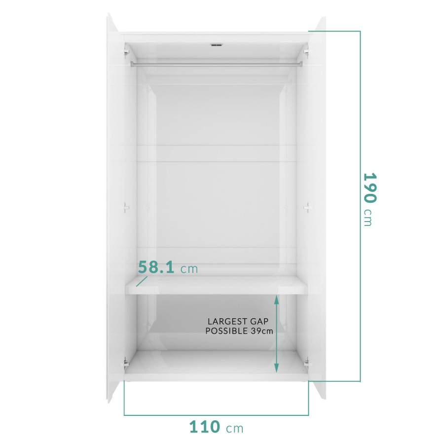 Grade A2 - White High Gloss 2 Door Double Mirrored Wardrobe with Curved Edges - Lexi