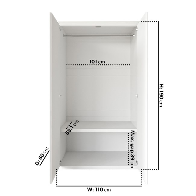 White Gloss Double Mirrored Wardrobe with Soft Close Doors - Lexi