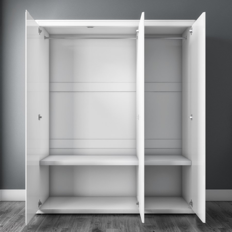 ONLY OPENED - White High Gloss 3 Door Triple Wardrobe with Soft Close Doors - Lexi