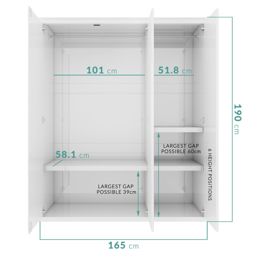 ONLY OPENED - White High Gloss 3 Door Triple Wardrobe with Soft Close Doors - Lexi