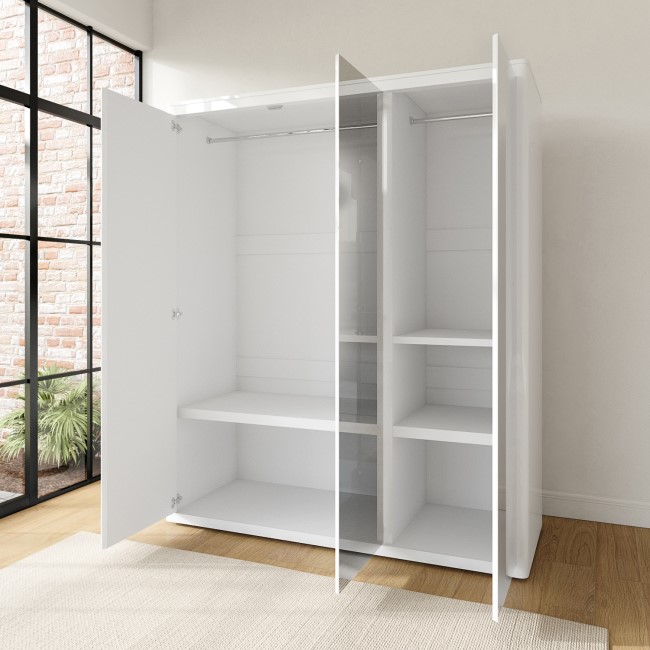 White Gloss 3 Door Mirrored Wardrobe with Soft Close Doors - Lexi