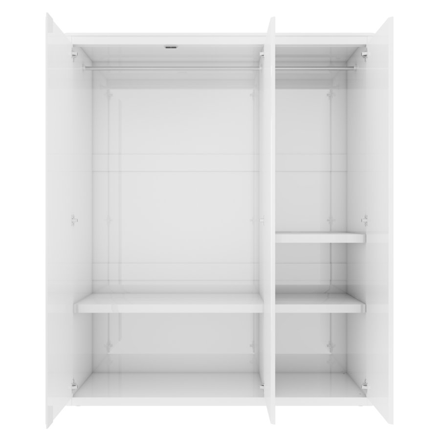Lexi White High Gloss Triple Wardrobe With 2 Gloss 1 Mirror Doors