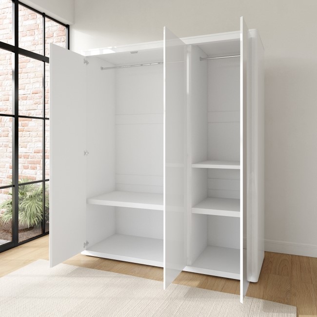 White Gloss 3 Door Wardrobe with Mirror and Soft Close Doors - Lexi