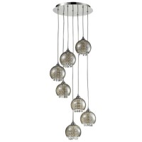 GRADE A1 - 7 Pendant Lights with Silver & Glass Beads - Cascade