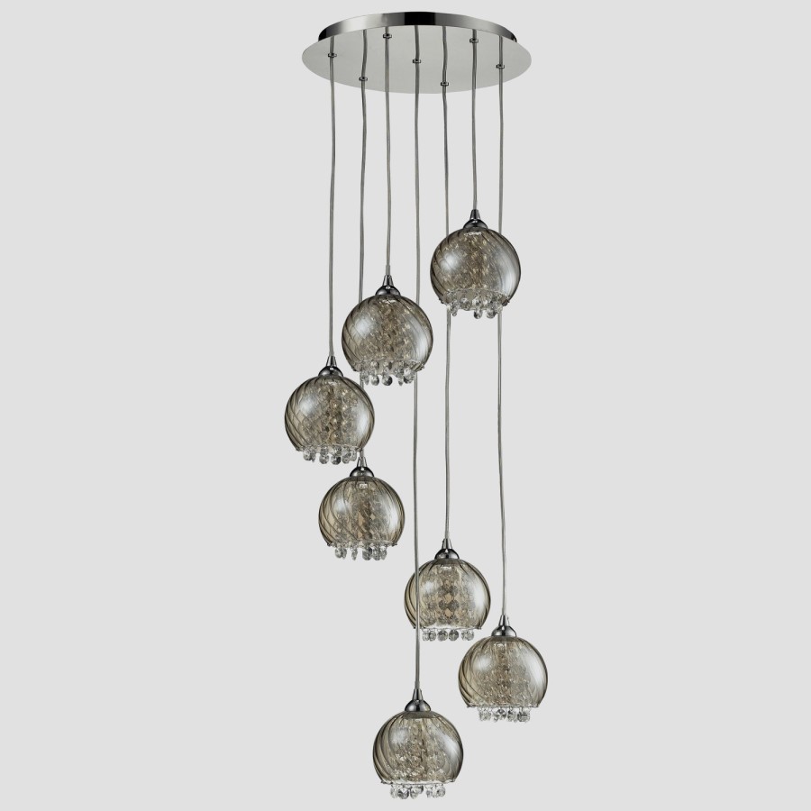 GRADE A1 - 7 Pendant Lights with Silver & Glass Beads - Cascade