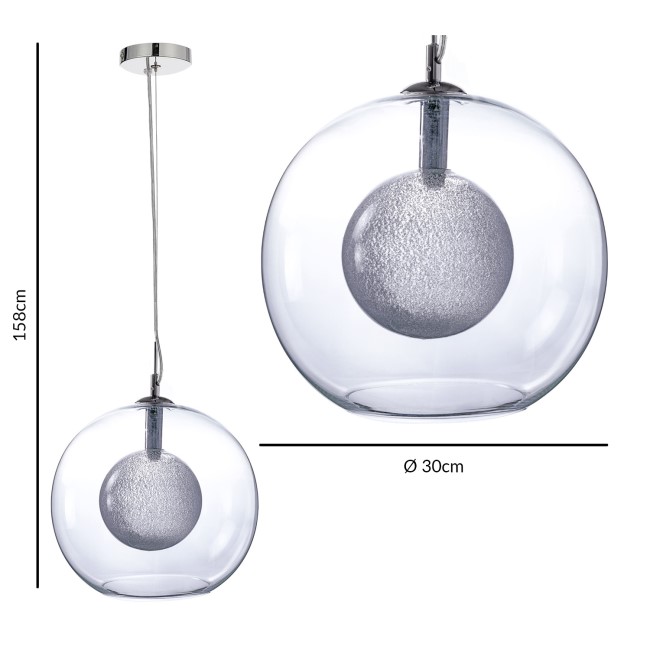GRADE A1 - Round Pendant Light with Frosted Glass - Claudia