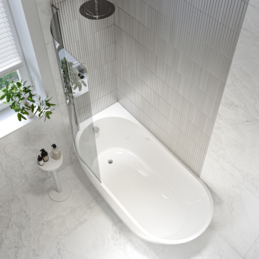 Freestanding Shower Bath Single Ended Left Hand Corner with Chrome Bath Screen 1650 x 740mm - Lisbon