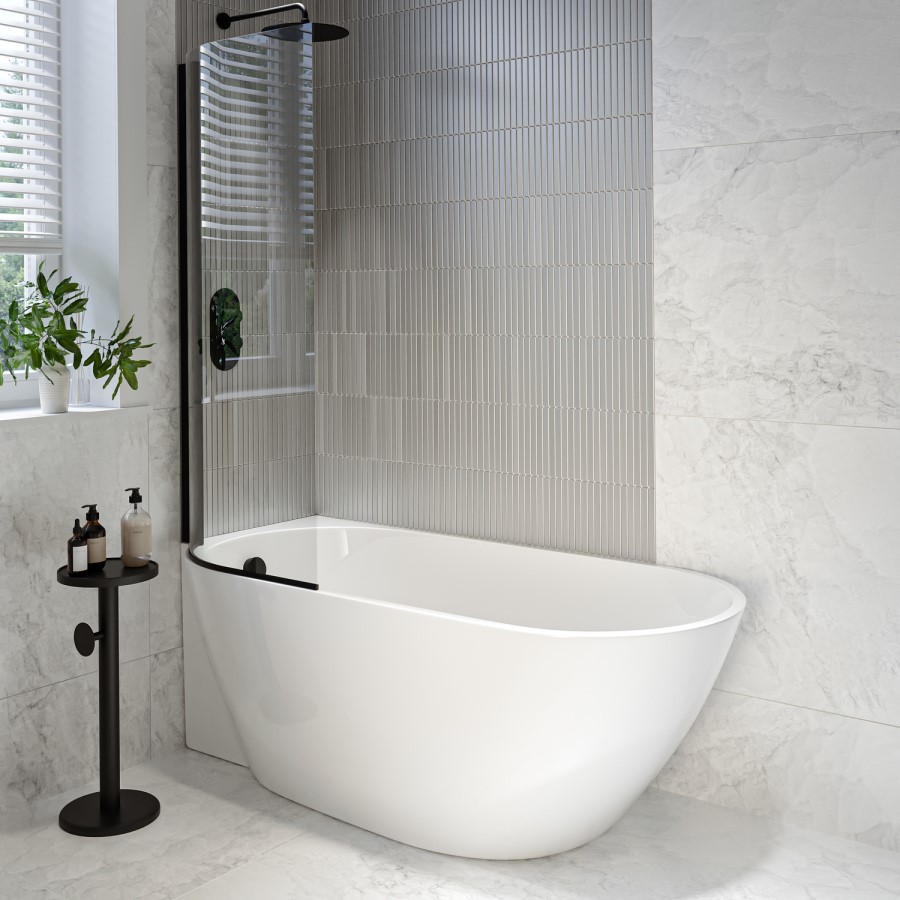 Freestanding Shower Bath Single Ended Left Hand Corner with Black Bath Screen 1650 x 740mm - Lisbon