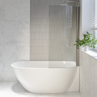 Freestanding Shower Bath Single Ended Right Hand Corner with Chrome Bath Screen 1650 x 740mm - Lisbon