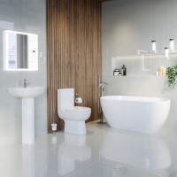 Grade A2 - Modern Freestanding 1800mm Bath Suite with Toilet & Basin - Lisbon