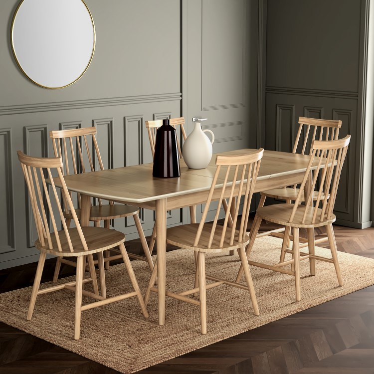 Large Oak Extendable Dining Set with 6 Oak Spindle Dining Chairs