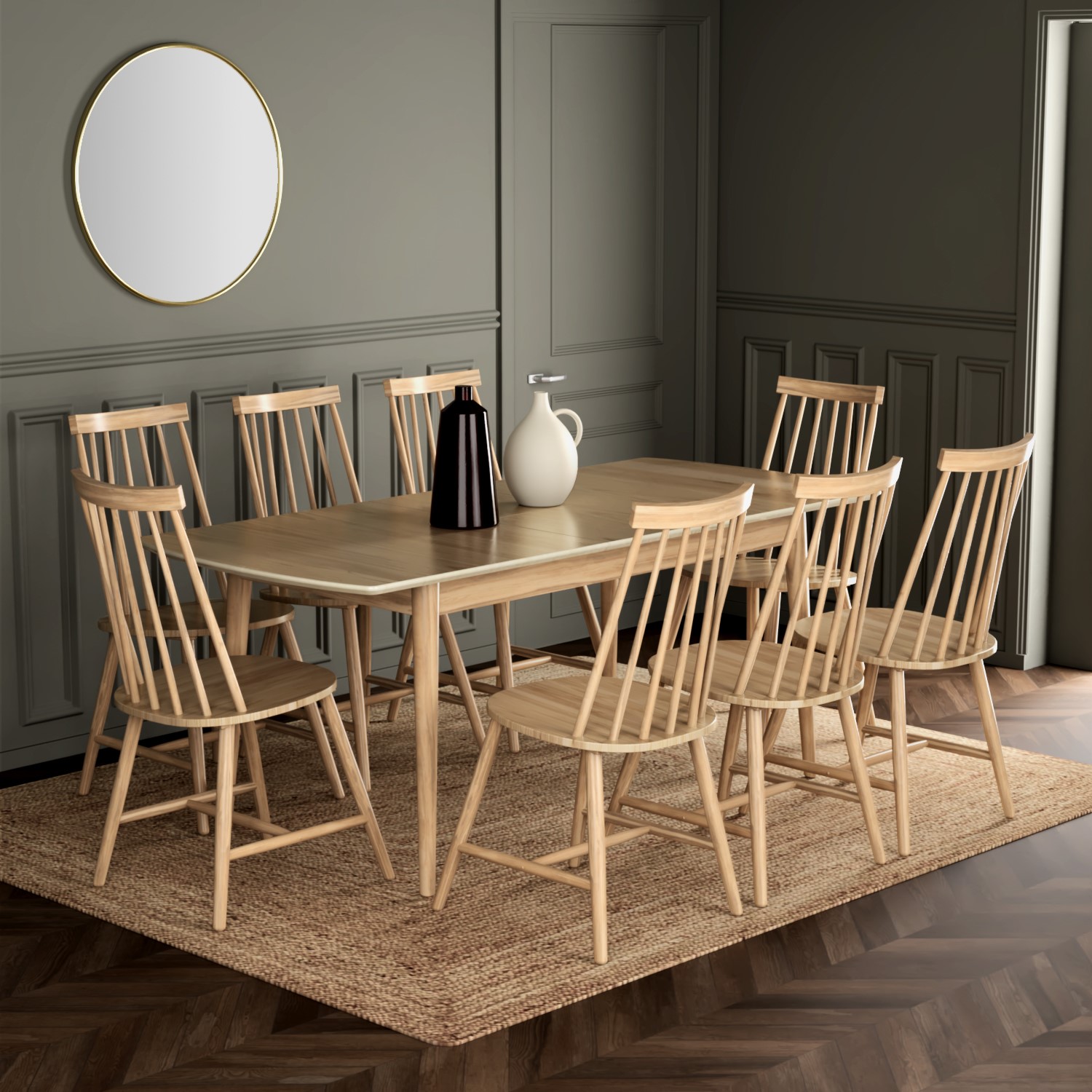 8 Seater Dining Set with Extendable Oak Dining Table and 8 Oak Spindle ...