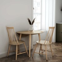 Round Oak Drop Leaf Dining Set with 2 Oak Spindle Dining Chairs